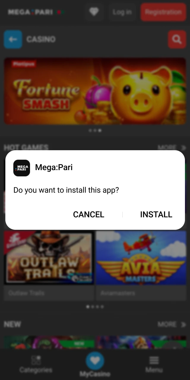 Wait for the Megapari online casino app to install and enjoy your games.