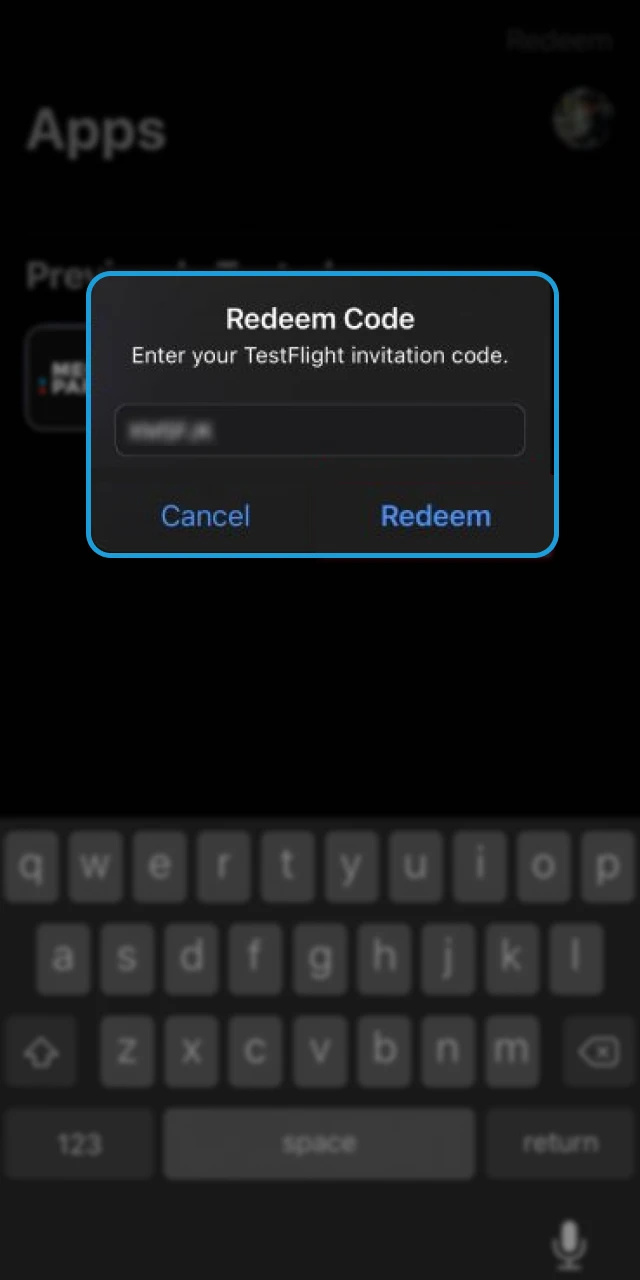 Enter your TestFlight invitation code to begin installing the Megapari online casino app.