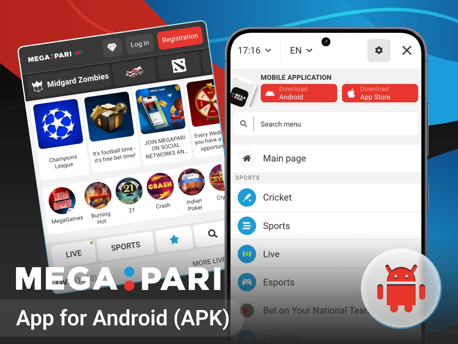 Install the Megapari online casino app on your Android phone and play anywhere, anytime.