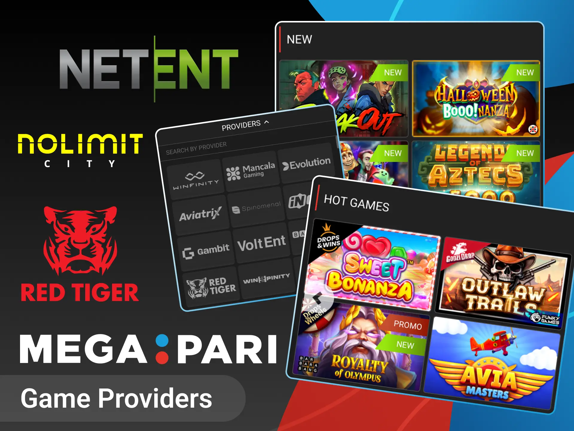 Find games from top providers at Megapari online casino.