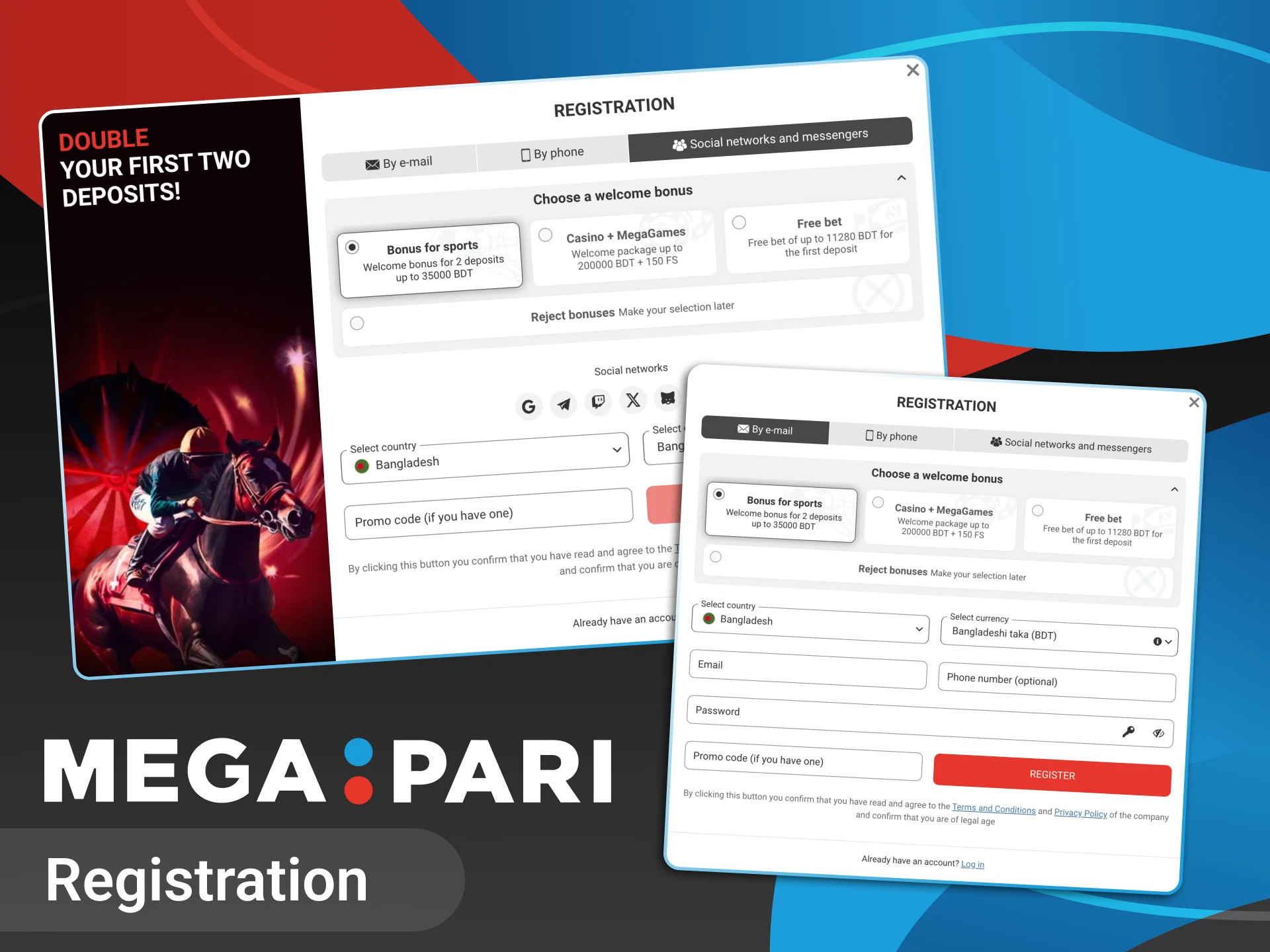 Megapari online casino offers players several registration methods, so choose the one that's most convenient for you.