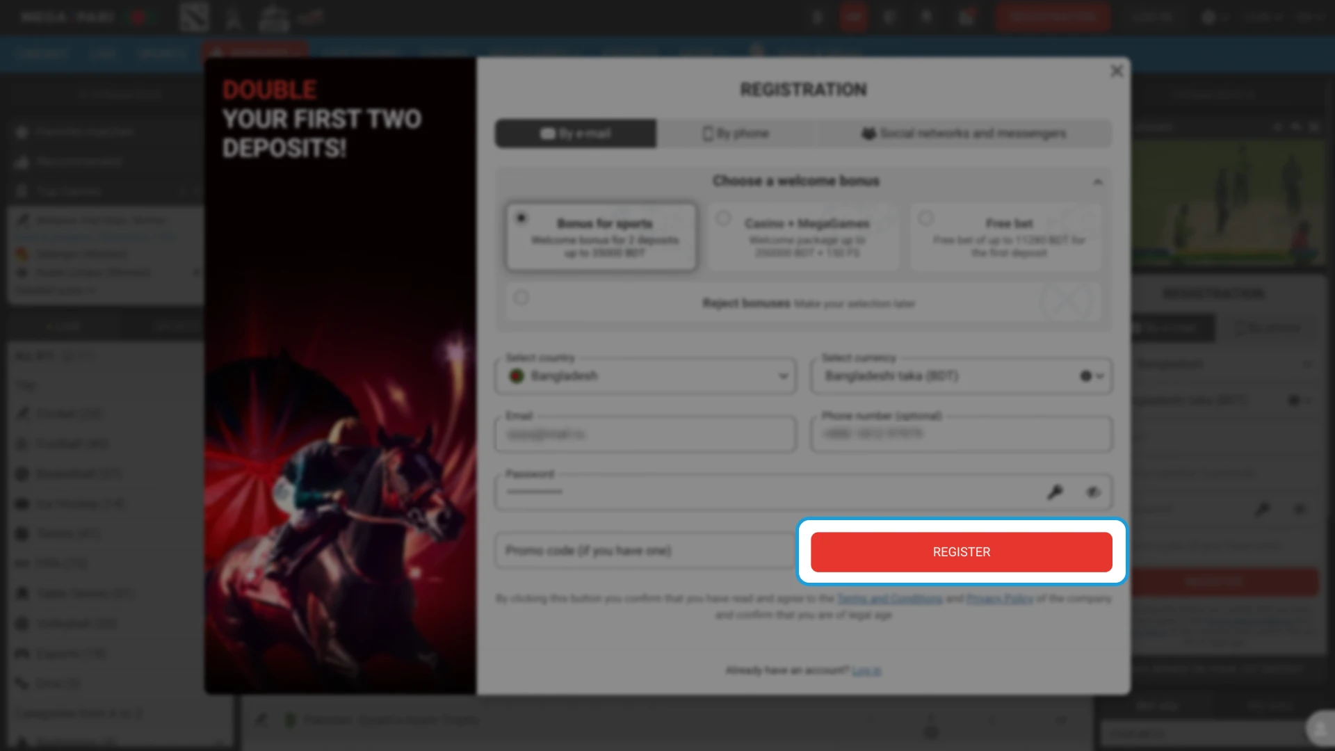 Complete the registration process at Megapari online casino and start playing.
