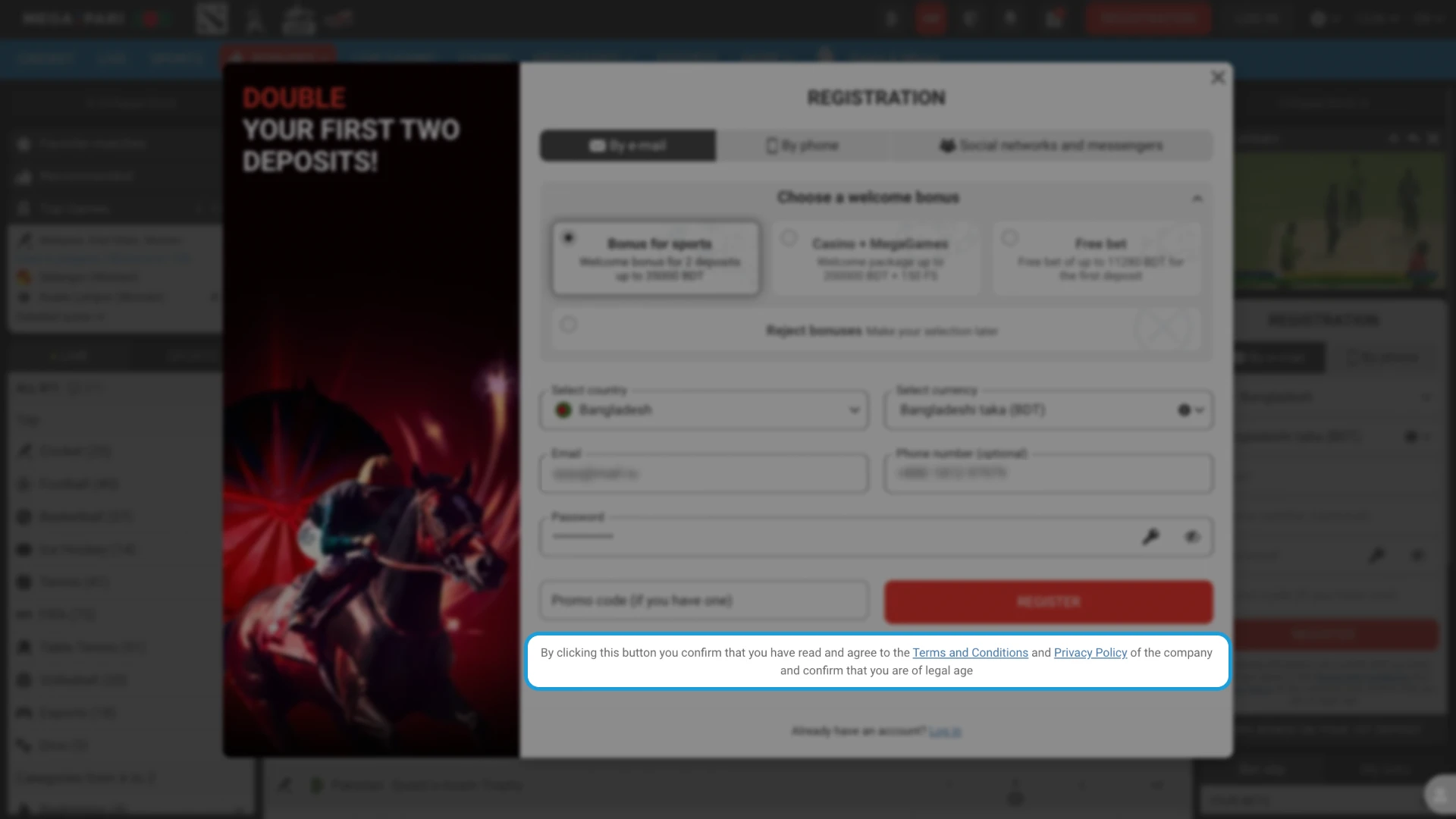 Don't forget to confirm your age when registering at Megapari online casino.