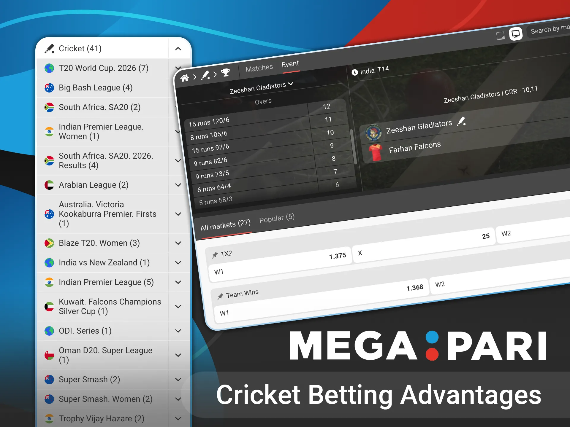 Enjoy reliable cricket betting with Megapari and great odds.