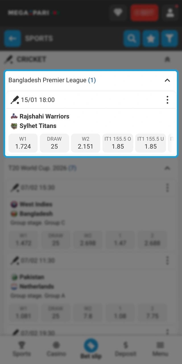 Read how to pick your match and odds at Megapari to place a bet.